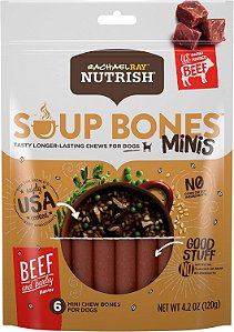 Petiscos para cães Rachael Ray Nutrish Soup Bones Minis, sabor carne e cevada, 6 mini ossos (pacote com 8)