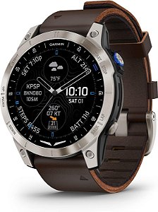 Garmin D2™ Mach 1, Relógio inteligente aviatório com tela sensível ao toque, mapa GPS em movimento, clima da aviação, recursos de saúde e bem-estar e mais, pulseira de couro marrom Oxford.