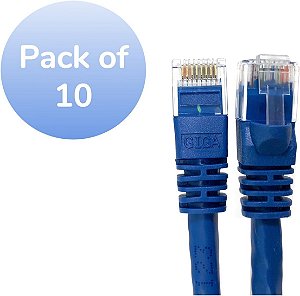 Conectores Micro E08-014BL-10 Cabos de Patch CAT 6 UTP RJ45 de 14 pés, Pacote com 10, Azul