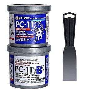 Kit de Adesivo de Epóxi PC-11 da PC Products com Ferramenta de Mistura, Grau Marinho Bicomponente, 1lb em Duas Latas, Branco Ralo, 60121