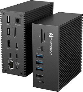 Dock Thunderbolt 3 de 18 em 1, Estação de Conexão Thunderbolt USB C com Dupla Tela com Display Duplo 4K@60Hz, Displayport 8K, 2 USB C, 7 USB A, LAN Gigabit, SD&