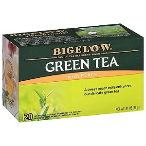 Chá Verde Bigelow com Pêssego, Com Cafeína, 20 Unidades (Pacote com 6), Total de 120 Saquinhos de Chá