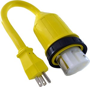 Adaptador de Cabo de Energia para RV Conntek 14222 de 1,5 pés, Plugue Macho de 15 A para Conector Fêmea Bloqueável de 50 A 125/250 Volts, Amarelo