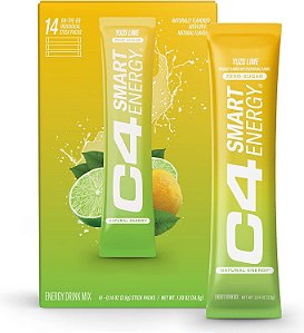 Pacotes de pó de energia inteligente C4 - Combustível de desempenho sem açúcar e impulsionador cerebral nootrópico, substituto ou alternativa de café | Yuzu Lime - 14 unidades.