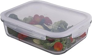 Recipiente de armazenamento de alimentos de vidro LOCK & LOCK Purely Better com tampa, retangular - 51 oz, transparente.