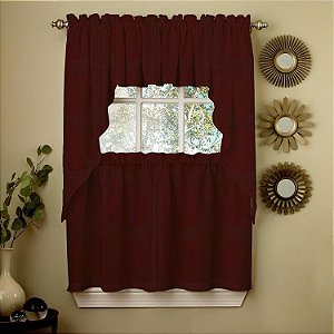 Coleção doce de casa 5 Pc Conjunto de Cortina de Cozinha - Valance Swag Escolha de 24 ou 36 par de camadas, Ribcord Vinho