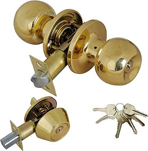 Trava de Segurança para Porta Premier Lock ED02 com Fechadura de Embutir e 6 Chaves, Latão Polido, 1 Conjunto.