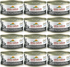 Almo nature: Clássico Completo para Gatos 12 Pacote: Receita de Atum com Sardinhas em Molho - Latas de 2.47oz, Comida Molhada Enlatada para Gatos Adultos, Livre de Grãos