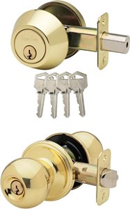 Maçaneta de porta de bola Copper Creek BKDB141PB com fechadura conjugada, latão polido