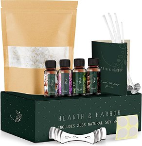Cera de Vela de Soja para Fabricação de Velas - Cera de Soja Natural para Fabricação de Velas de 2 lb, Flocos de Cera de Soja Premium, 5 Pavios de Algodão, 4 Adesivos de Pavio