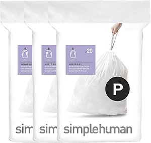 Sacos de lixo simples humanos Cod. P de ajuste personalizado genuíno em embalagens de dispensador, 60 unidades, 50-60 litros / 13-16 galões.
