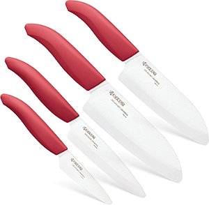 Conjunto de Facas Kyocera Advanced Ceramic Revolution de 4 peças: Inclui Chef Santoku de 6 polegadas, Santoku de 5,5 polegadas, Utilitário de 4,5 polegadas e Paring de 3 pole