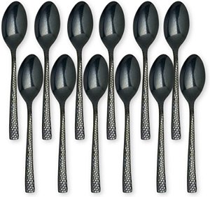 Utensílios de Prata Steelite Varick Malcolm, Textura Martelada Acetinada, Cabo Moderno, Aço Inoxidável 18/10, Utensílios de Prata para Uso Comercial em Restaurantes de Alimentação.