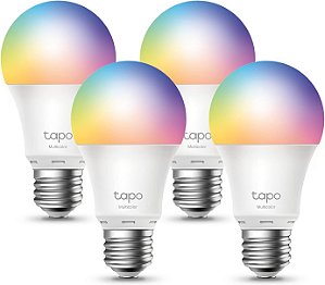 Lâmpadas Inteligentes TP-Link Tapo, 16 milhões de cores RGBW, regulável, compatível com Alexa e Google Home, A19, 60W equivalente, 800LM CRI>90, apenas WiFi 2.4GHz, sem necess