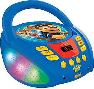 Lexibook - Patrulha Canina - CD Player Bluetooth para Crianças - Portátil, Efeitos de Luz Multicoloridos, Entrada para Microfone, Entrada Aux, Funciona com Pilhas ou Energia Elétrica, Meninas, Meninos