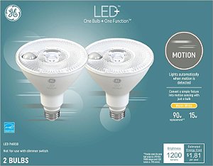 Lâmpadas LED+ com Sensor de Movimento, 15W, PAR38 para Iluminação de Segurança Externa, Luz Branca Quente (Pacote com 2)