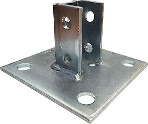 Conector de base de poste quadrado de aço elétrico Newhouse de 3 polegadas. Suporte de montagem em canal único angulado de aço para montagem, escoramento e suporte de 1-5/8 polegadas. Estruturas