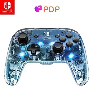 Controle Pro sem fio da PDP Gaming Afterglow para Nintendo Switch: Iluminação LED RGB prismática, gamepad com controle de movimento completo, botões de remo personalizáveis, vibração dupla.