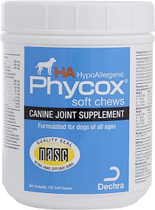Suplemento para articulações em formatos macios, hipoalergênico Phycox HA para cães, 120 unidades.