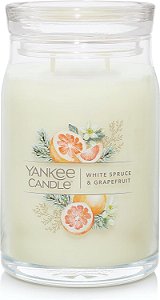 Vela Grande de 20oz de Yankee Candle com Cheiro de Abeto Branco e Toranja, 2 Pavios, Mais de 60 Horas de Queima, Amarelo, Vela de Natal e Feriado