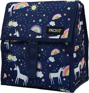 Bolsa Térmica PackIt Freezable, Unicórnio Celestial, Com Tecnologia EcoFreeze, Dobrável, Reutilizável, Fechamento com Zíper e Velcro com Alça de Fivela, Feita para Almo