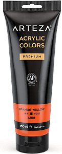 Tinta Acrílica ARTEZA, Cor Laranja Amarelo 8.45 oz/250 ml, Pigmento Rico, Não Desbotante, Não Tóxica, Tinta de Cor Única para Artistas e Pintores Amadores