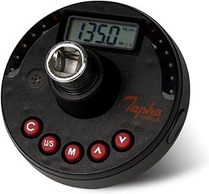 Adaptador de Torque Digital de Ângulo de 3/8 polegadas Tapha Tools, 5-99.5 ft-lbs (6.8-135 N-m) de Faixa de Torque, 1-360° de Faixa de Âng