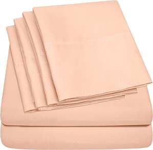 Conjunto de Lençóis 6 Peças, Solteiro, Pêssego