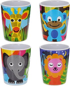 Bull Francês Conjunto de Utensílios de Mesa de Melamina para Crianças 4 peças Livre de BPA, Seguro para Lava-Louças, Prato Durável, Copo, Tigela, Bandeja Dividida, Conjunto