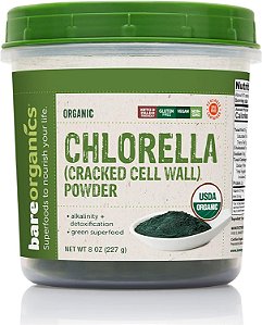 Pó de Chlorella Orgânica USDA da BareOrganics, Superalimento em Pó, Suplemento Alimentar, 8 Onças.