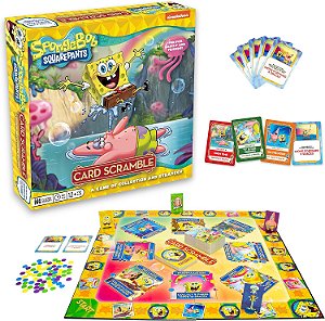 Jogo de tabuleiro AQUARIUS SpongeBob Card Scramble - Jogo de festa divertido para famílias com crianças, adolescentes e adultos - Presente para noite de jogos - Mercadoria oficialmente licenciada