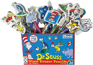 Lápis número 2 Dr. Seuss Raymond Geddes com borrachas gigantes na ponta (embalagem com 36 unidades)