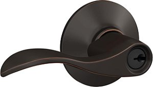 Maçaneta para Porta Schlage F51A ACC 716 Accent, Fechadura com Chave, Bronze Envelhecido