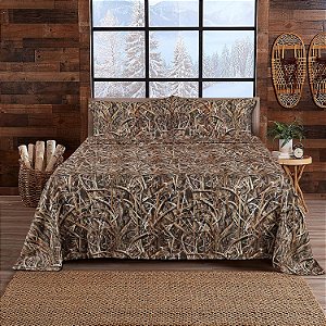 Conjunto de Roupa de Cama Camuflada VISI-ONE Microfiber Shadow Grass Blades 4 PC - Lençóis Leves de Camuflagem com Fronhas - Conjunto de Lençóis Rústicos e de Caça com Lenç
