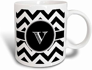 Caneca Mágica Transformadora 3dRose Preto e Branco Chevron Monograma Inicial V, 11 oz