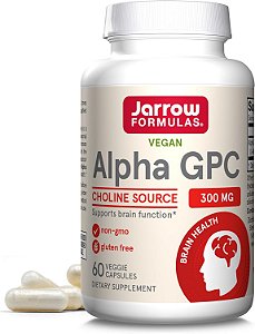 Fórmulas Jarrow Alpha GPC 300 mg - 60 Cápsulas Vegetarianas - Suporta a Função Cerebral - Até 60 Porções