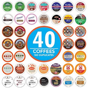 Pacote de Variedades de Cápsulas de Café, Amostra de Café em Dosagem Única para Máquinas de Café Keurig K Cups, 40 Copos Únicos - Ótimo Presente de Café.