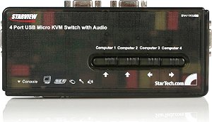 Kit KVM Switch USB Preto de 4 Portas StarTech.com com Cabos e Áudio - KVM Switch de mesa - VGA KVM Switch - USB KVM Switch de 4 Portas (SV411KUSB)