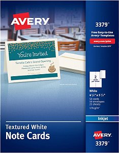 Cartões de Notas para Impressão Avery, 4,25 x 5,5, Impressão em Ambos os Lados, Branco Fosco, 2 Pacotes, Total de 100 Cartões (5813)