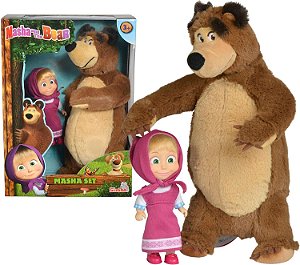 Conjunto de Pelúcia Masha e o Urso Jada Toys, Conjunto de Pelúcia Masha com Urso e Boneca para Crianças, Idade 3+, Nylon, 109301072, 9.8 polegadas