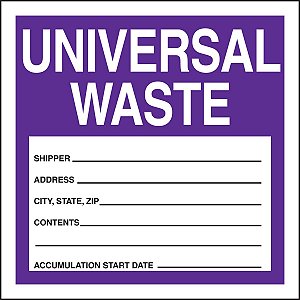 Etiqueta de resíduos perigosos de adesivo de polímero Accuform MHZW16EVL, legenda Resíduos Universais, espessura de 2,6 mil, vinil, 6 x 6, roxo
