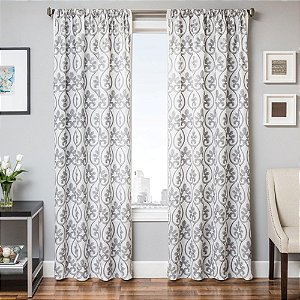 Softline Colby Premium Cortina Sem Forro de Janela com 3 Bolso para Varão e Padrão Medallion Tradicional, Branco/Azul, 55 x 96