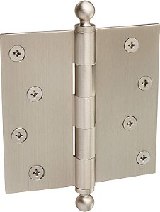 Dobradiças Sólidas de Latão de Qualidade Profissional, 4 x 4 com Pino Solto (Par), 4 x 4 Polegadas, Níquel Acetinado