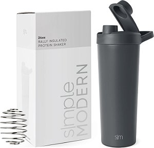 Garrafa agitadora de aço inoxidável Simple Modern com bola 24oz | Copo isolado de metal para misturas de proteínas, shakes e pré-treino | Coleção Rally | Grafite