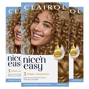 Clairol Nice'n Easy Tintura Permanente para Cabelos, 7 Cor de Cabelo Loiro Escuro, Pacote com 3