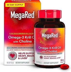 Óleo de Krill MegaRed 750mg com Omega 3 e Colina, Suplemento Recomendado por Médicos, com EPA, DHA e Fosfolipídios, Auxilia na Saúde do Coração, Cérebro e Fígado,