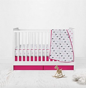 Conjunto de Berço Bacati Náutico Baleias/Barcos/Estrelas Musselina 3 peças com Cobertor de Sonho Luxuoso Muslin de 4 camadas (Meninas Rosa/Marinho)