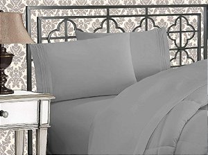 Conjunto de lençóis de cama elegantes e luxuosos de 4 peças, de microfibra de qualidade premium de hotel 1500, com bordado de três linhas, resistente a rugas e desbotamento, na cor prata-cin