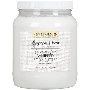 Manteiga Corporal Batida para Pele Seca, Ultra-Hidratante, 100% Vegana e Livre de Crueldade, Sem Fragrância, 59 Onças - Ginger Lily Farms Botanicals