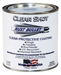 Rust Bullet - Clear Shot Quart - Revestimento transparente superior para acabamentos automotivos, em madeira e metal, um revestimento transparente revolucionário de única componente resistente aos raios UV não racha, lasca, amarela ou descasca.